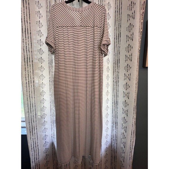Chico's long dress Size 3 X Large Striped Tee Cuffed Detail White Green New 16 - Picture 2 of 11